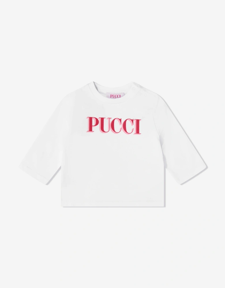PUCCI Baby Girls Long Sleeve Logo T-Shirt in White