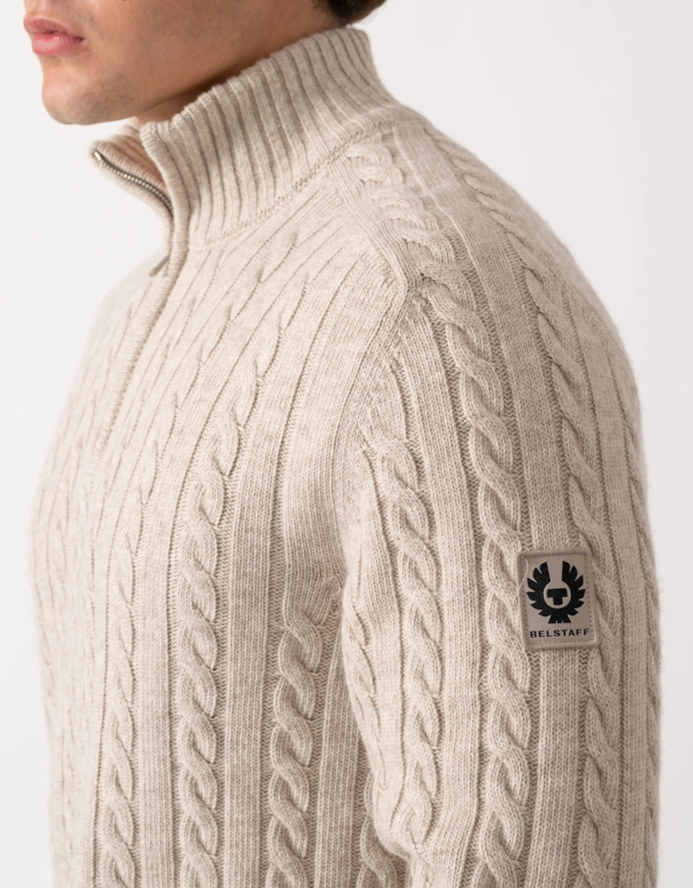 Belstaff Mens Westport Quarter Zip Cable Knit Jumper - Pale Stone
