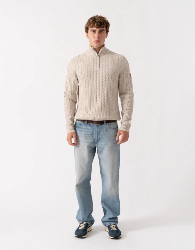 Belstaff Mens Westport Quarter Zip Cable Knit Jumper - Pale Stone