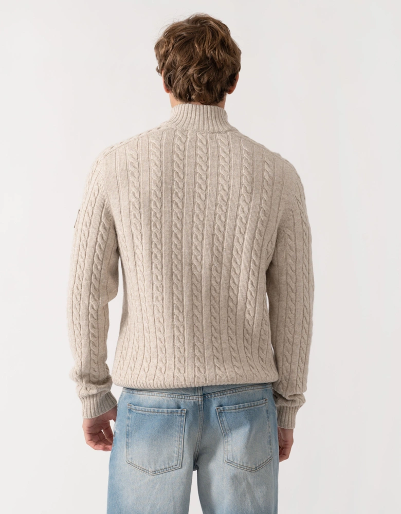 Belstaff Mens Westport Quarter Zip Cable Knit Jumper - Pale Stone