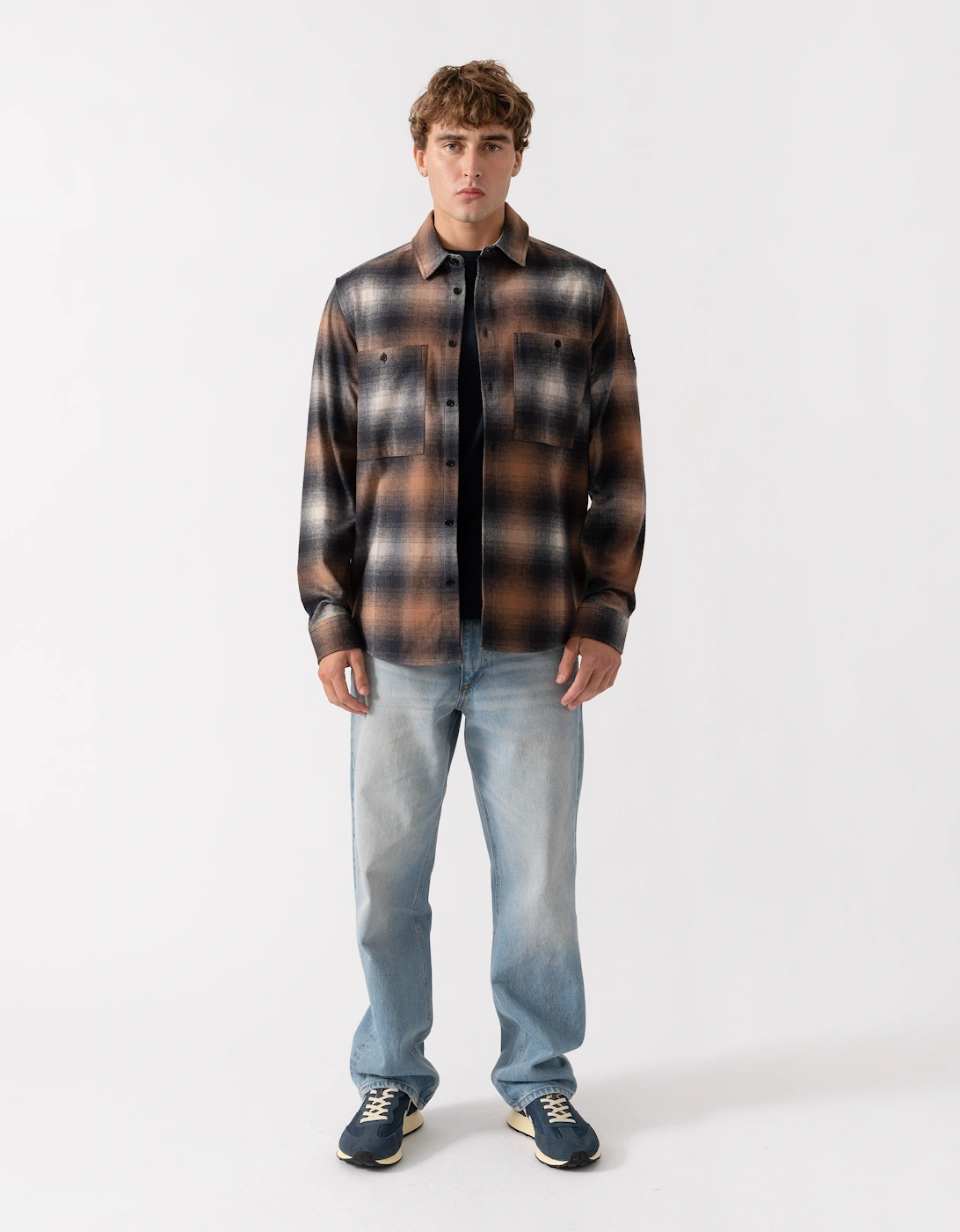 Belstaff Mens Outpost Shirt Brushed Cotton Flannel - Maple Brown