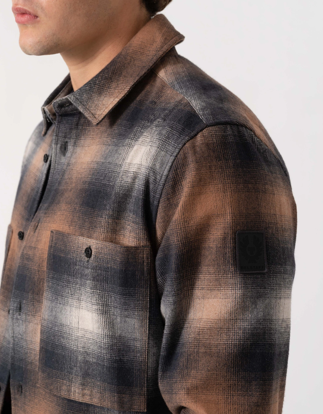Belstaff Mens Outpost Shirt Brushed Cotton Flannel - Maple Brown