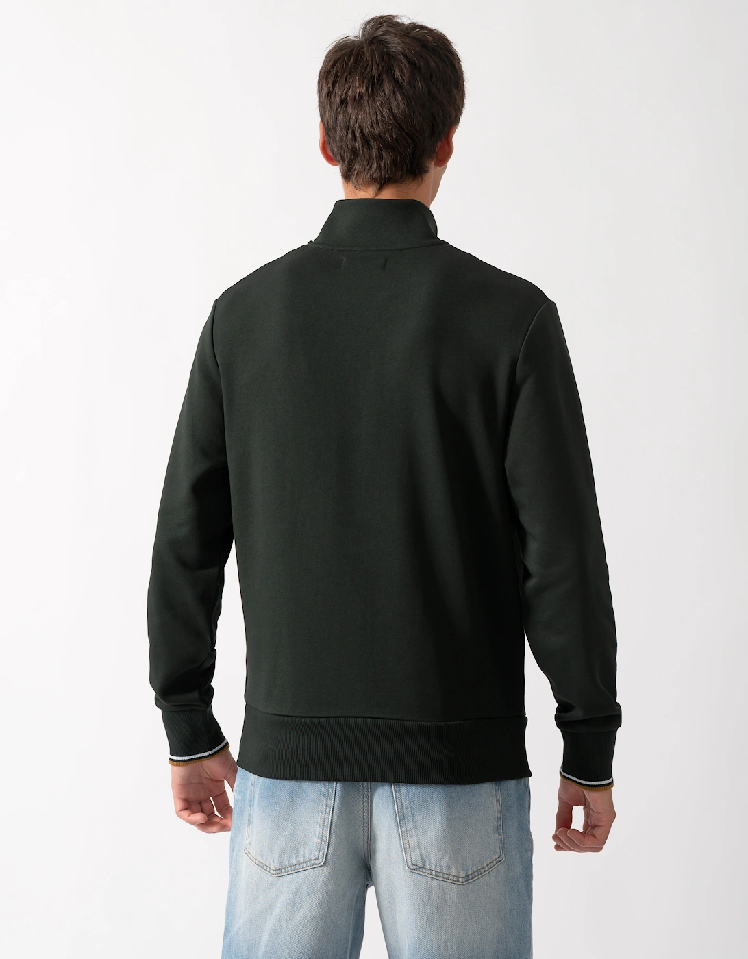 Fred Perry Mens Half Zip Sweatshirt - Night Green/Dusk Blue/Dark Caramel 78C