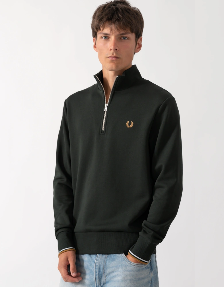 Fred Perry Mens Half Zip Sweatshirt - Night Green/Dusk Blue/Dark Caramel 78C