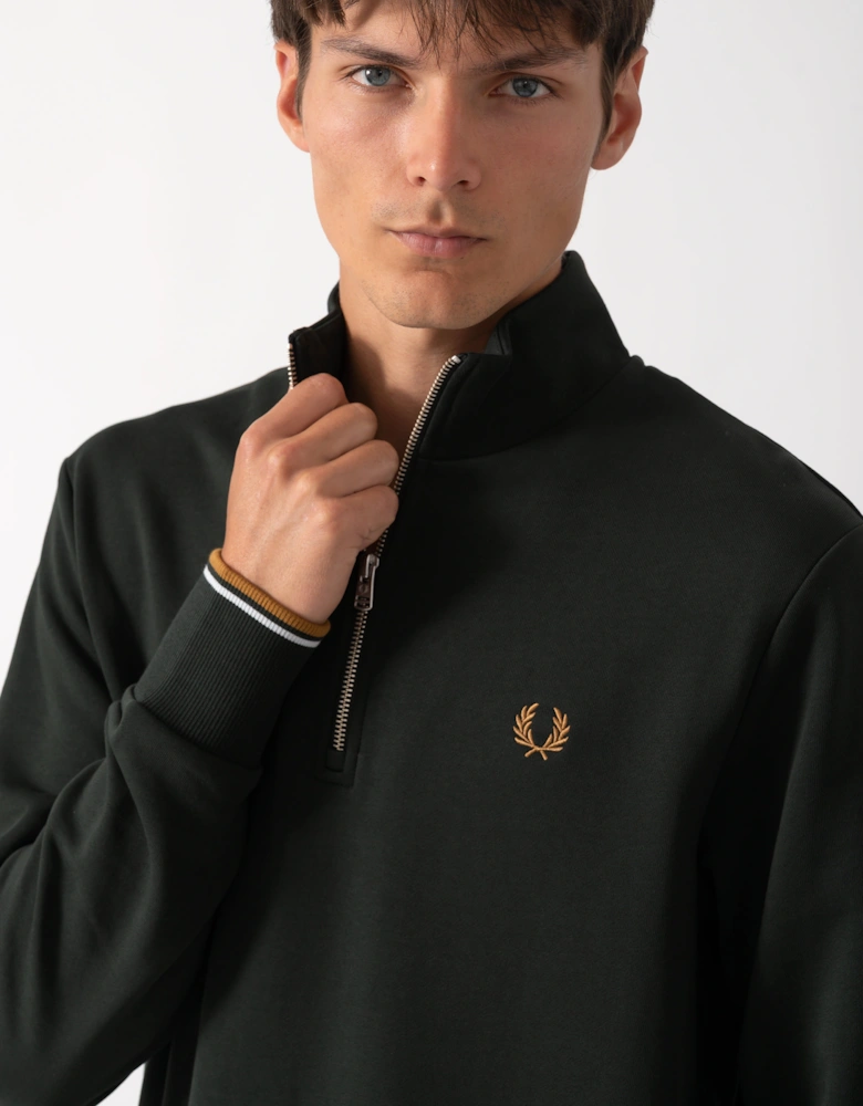 Fred Perry Mens Half Zip Sweatshirt - Night Green/Dusk Blue/Dark Caramel 78C