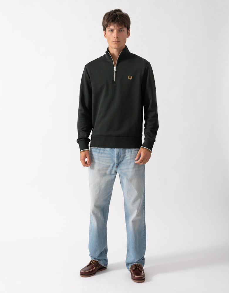 Fred Perry Mens Half Zip Sweatshirt - Night Green/Dusk Blue/Dark Caramel 78C
