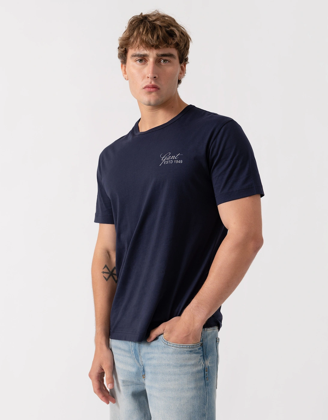 GANT Mens Short Sleeve Small Graphic Logo T-Shirt - 433 Evening Blue