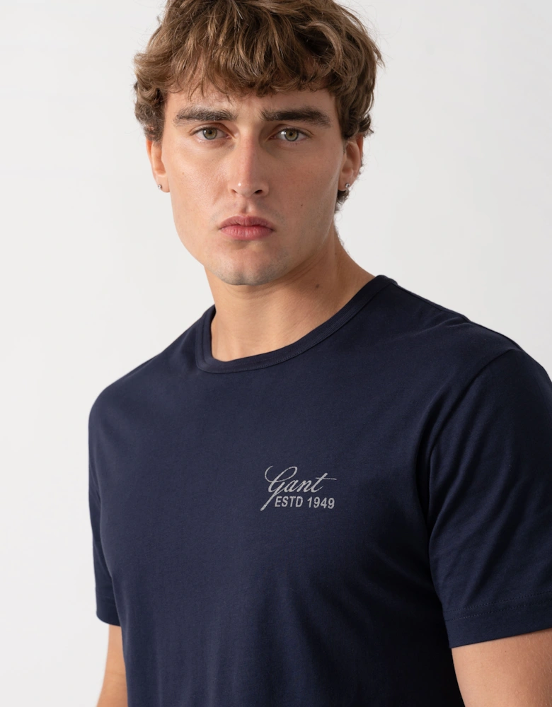 GANT Mens Short Sleeve Small Graphic Logo T-Shirt - 433 Evening Blue