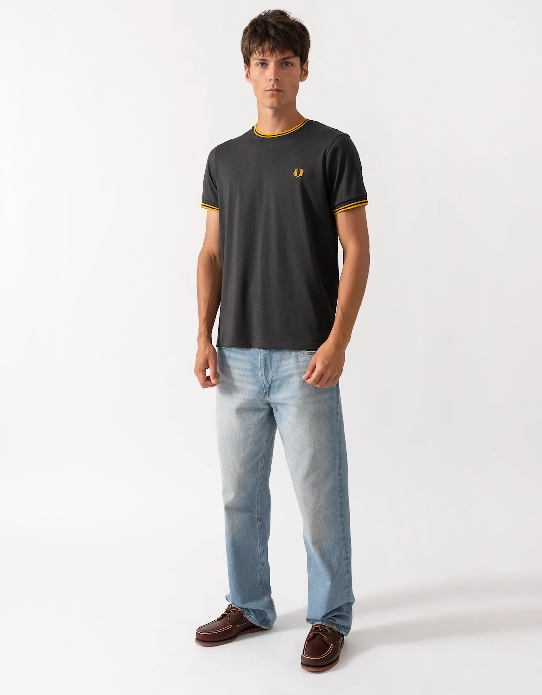 Fred Perry Mens Twin Tipped T-Shirt - Anchor Grey/Golden 85C