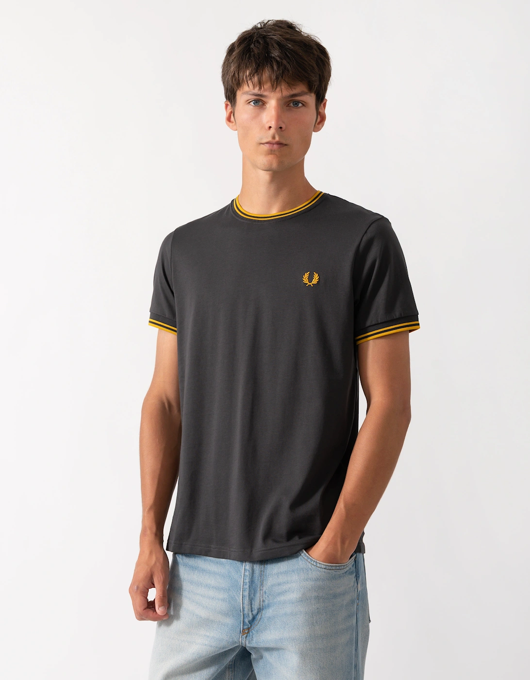 Fred Perry Mens Twin Tipped T-Shirt - Anchor Grey/Golden 85C