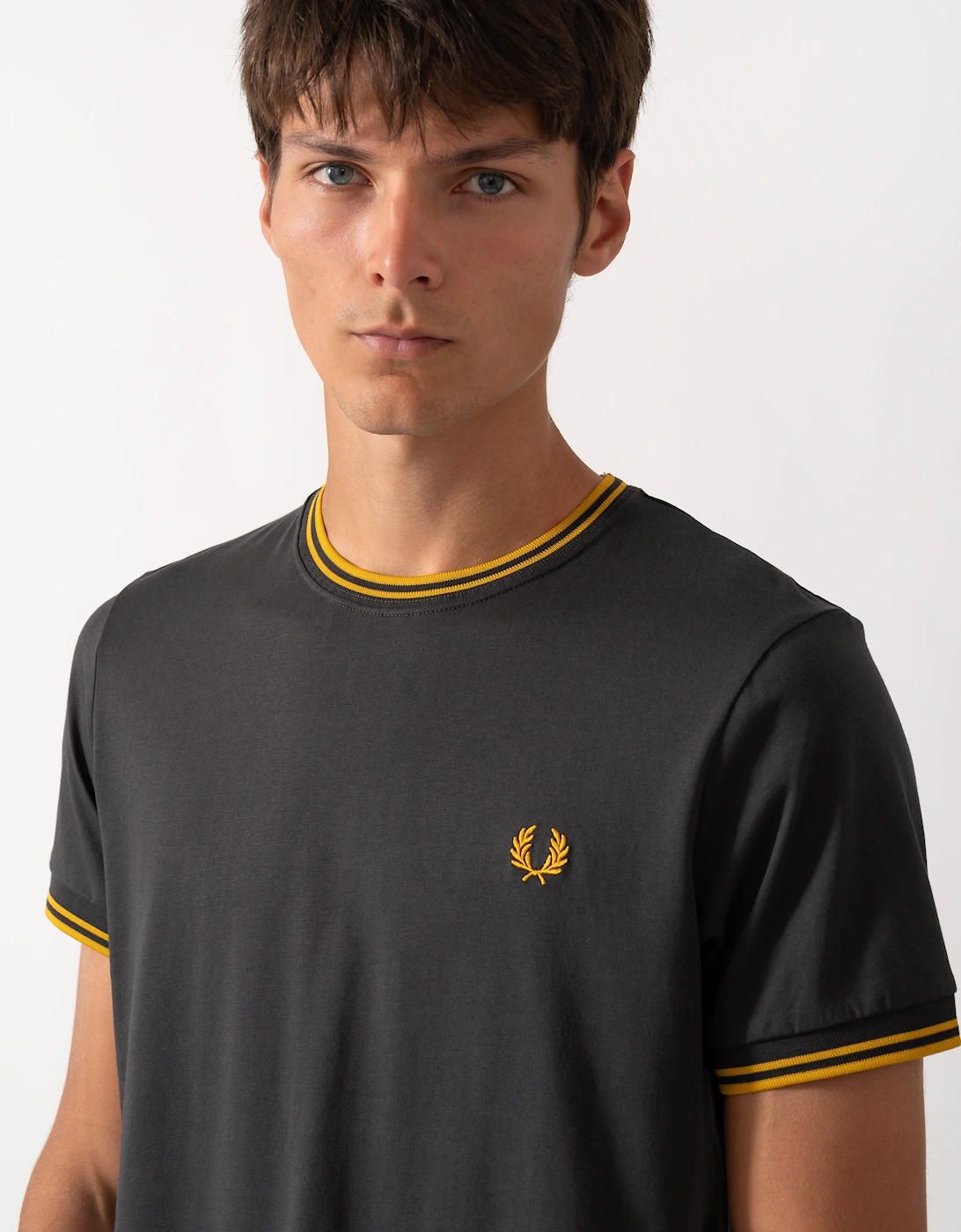 Fred Perry Mens Twin Tipped T-Shirt - Anchor Grey/Golden 85C