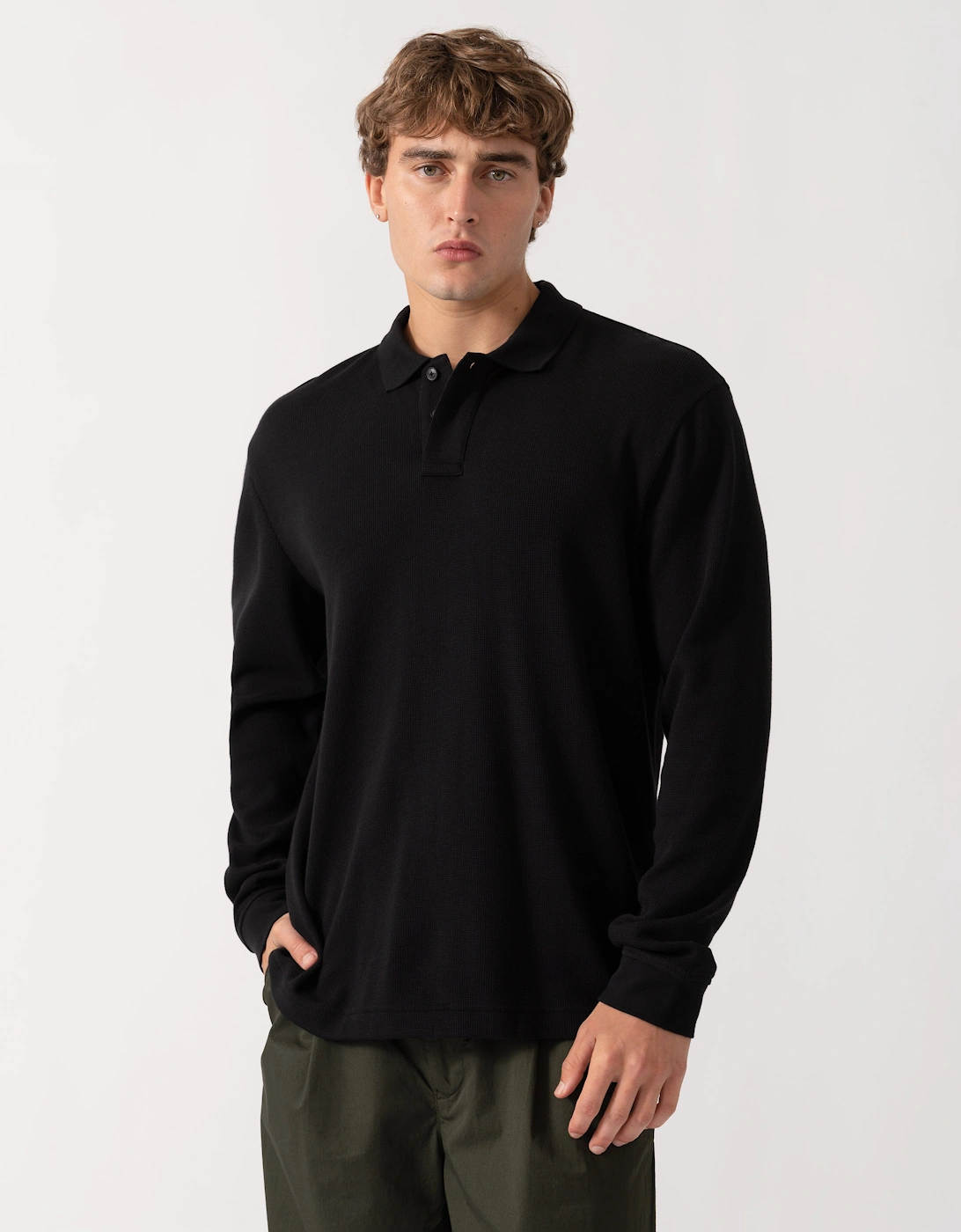 BOSS Orange Petempestolong Mens Long Sleeve Polo Shirt - Black 001