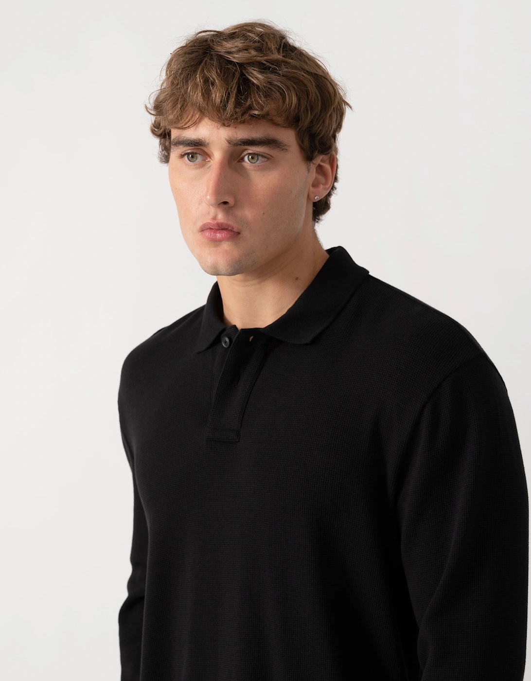 BOSS Orange Petempestolong Mens Long Sleeve Polo Shirt - Black 001