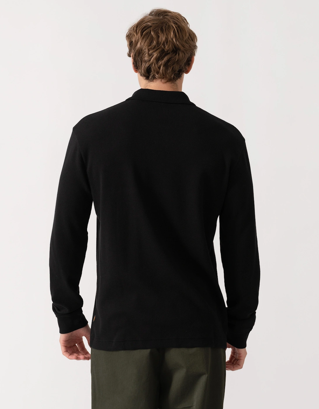 BOSS Orange Petempestolong Mens Long Sleeve Polo Shirt - Black 001