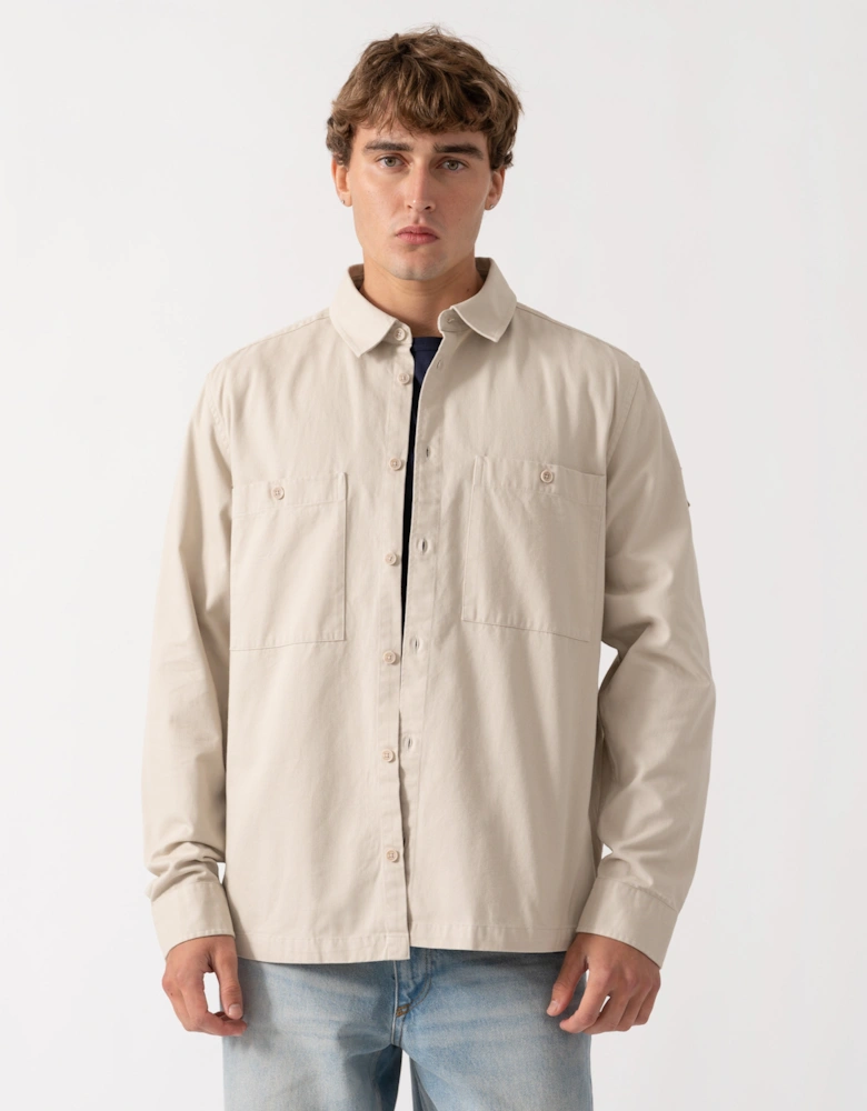 Belstaff Mens Outpost Shirt Cotton Herringbone - Pale Stone