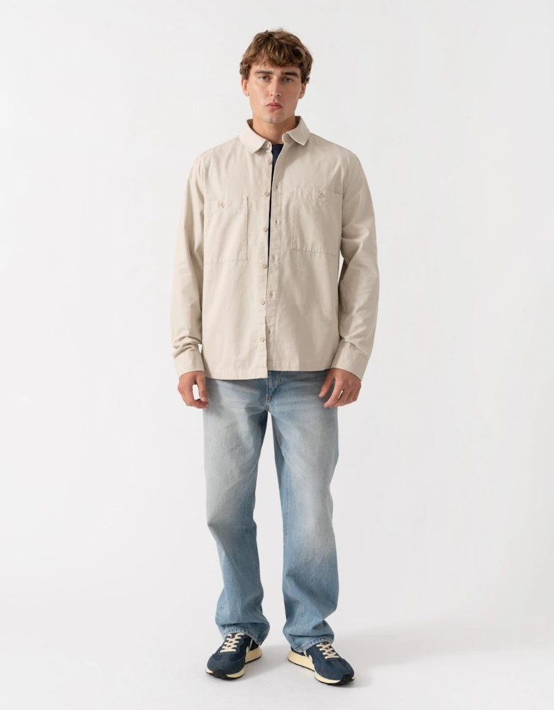Belstaff Mens Outpost Shirt Cotton Herringbone - Pale Stone