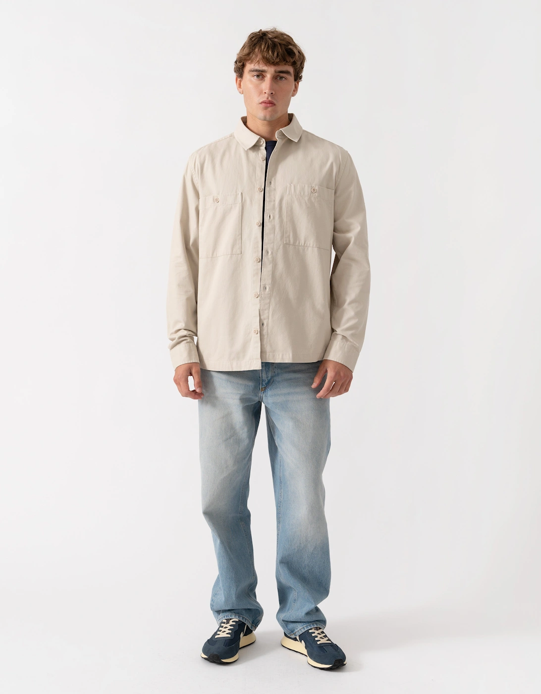 Belstaff Mens Outpost Shirt Cotton Herringbone - Pale Stone