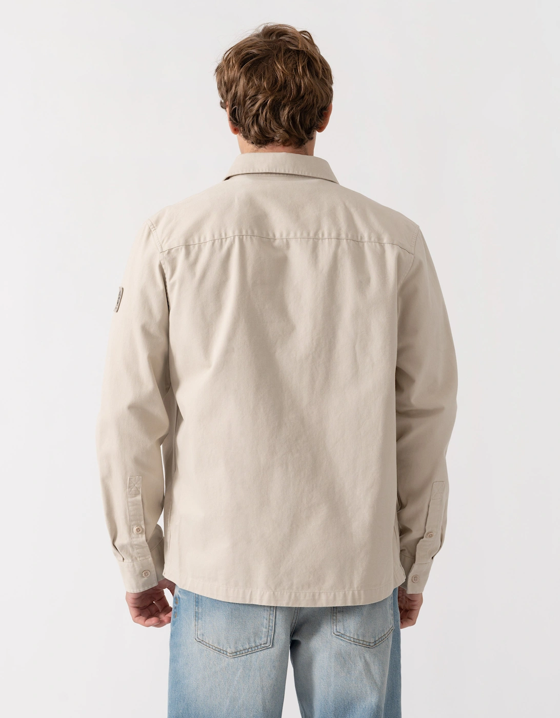 Belstaff Mens Outpost Shirt Cotton Herringbone - Pale Stone
