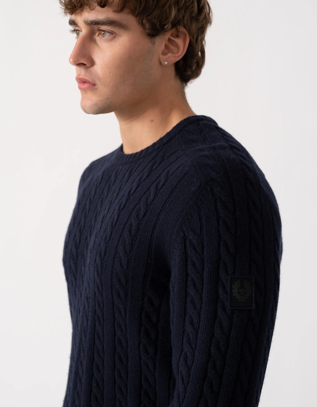Belstaff Mens Westport Crew Neck Cable Knit Jumper - Dark Ink