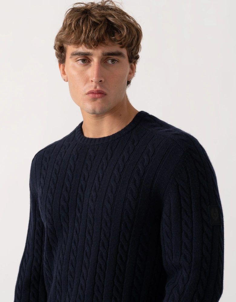 Belstaff Mens Westport Crew Neck Cable Knit Jumper - Dark Ink