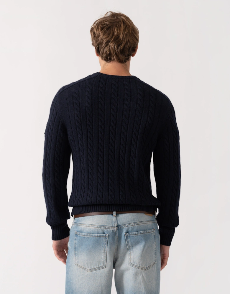 Belstaff Mens Westport Crew Neck Cable Knit Jumper - Dark Ink