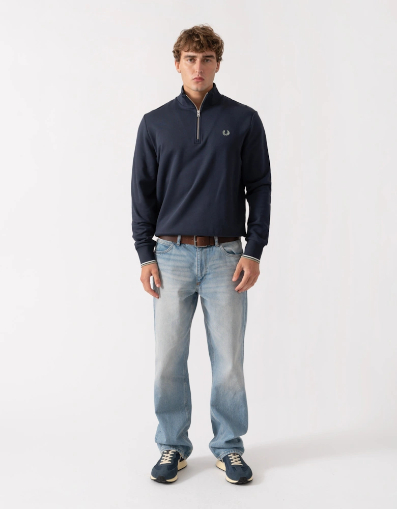 Fred Perry Mens Half Zip Sweatshirt - Dark Airforce/Ecru/Seagrass 72C