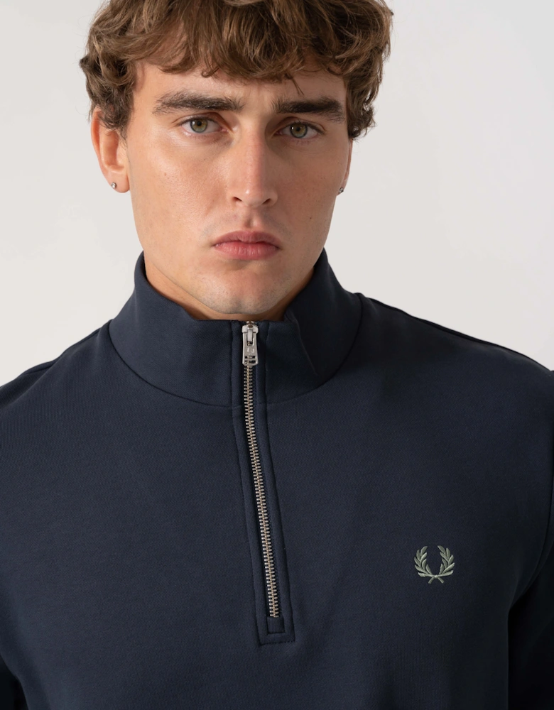 Fred Perry Mens Half Zip Sweatshirt - Dark Airforce/Ecru/Seagrass 72C