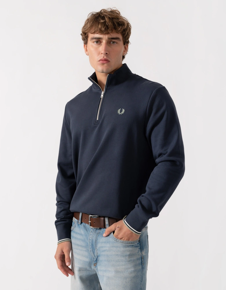 Fred Perry Mens Half Zip Sweatshirt - Dark Airforce/Ecru/Seagrass 72C