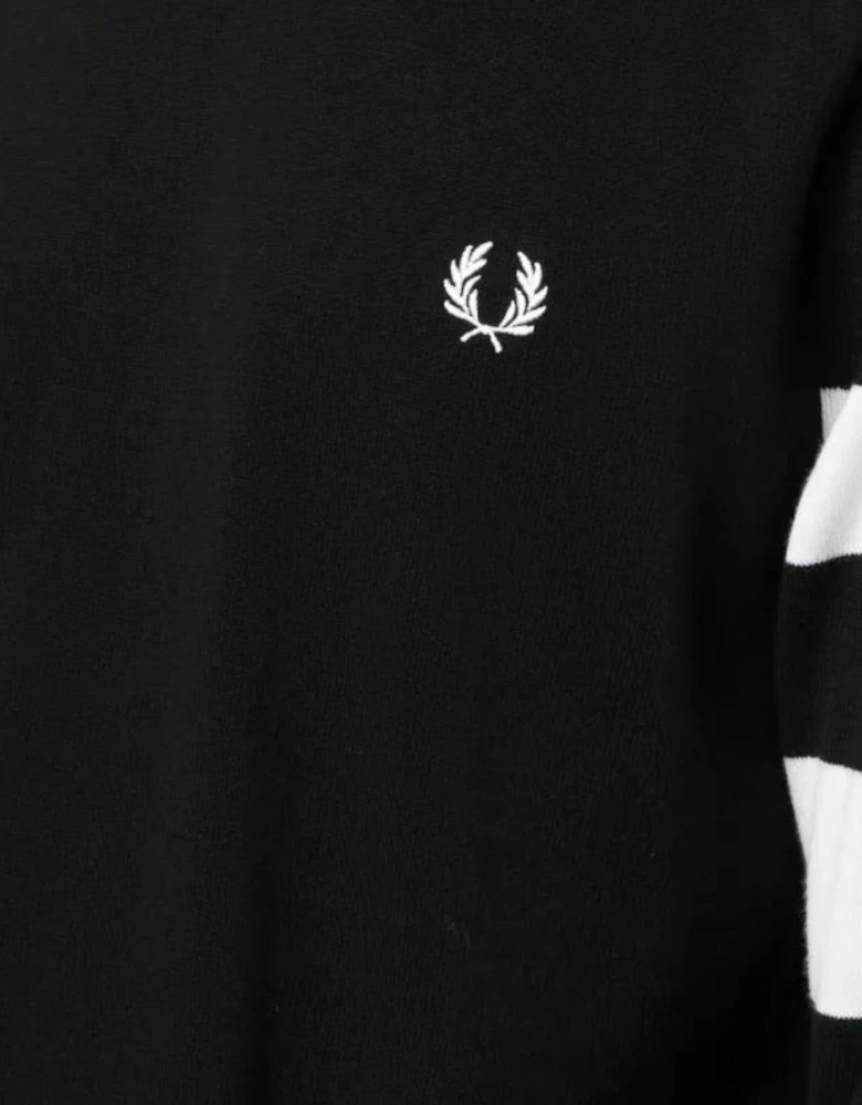 Ringer Embroidered Cotton Sweatshirt Black