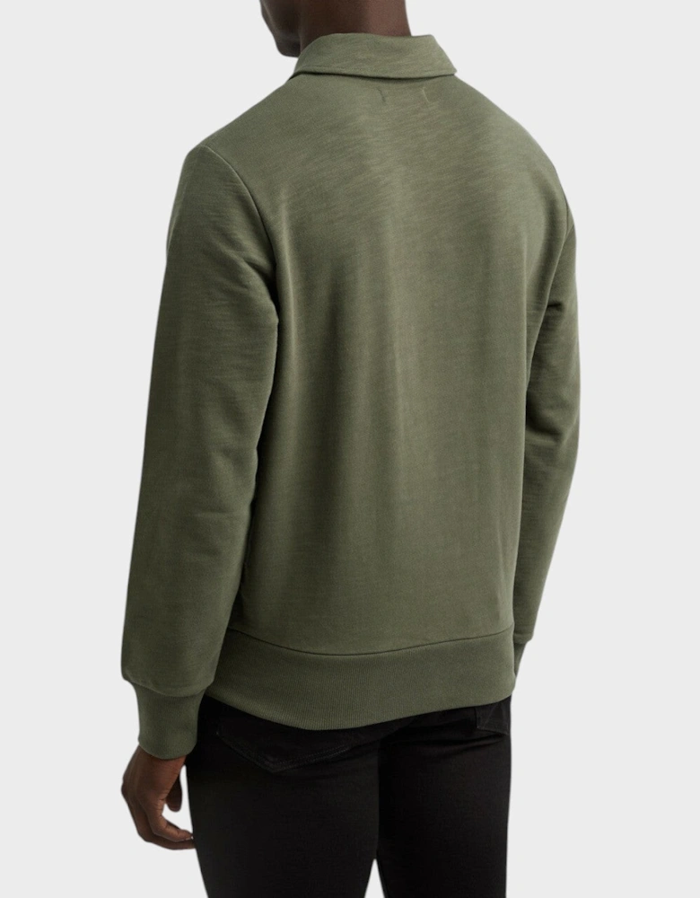 Laurel Wreath Logo Half Zip Collared Sweatshirt Khaki Green
