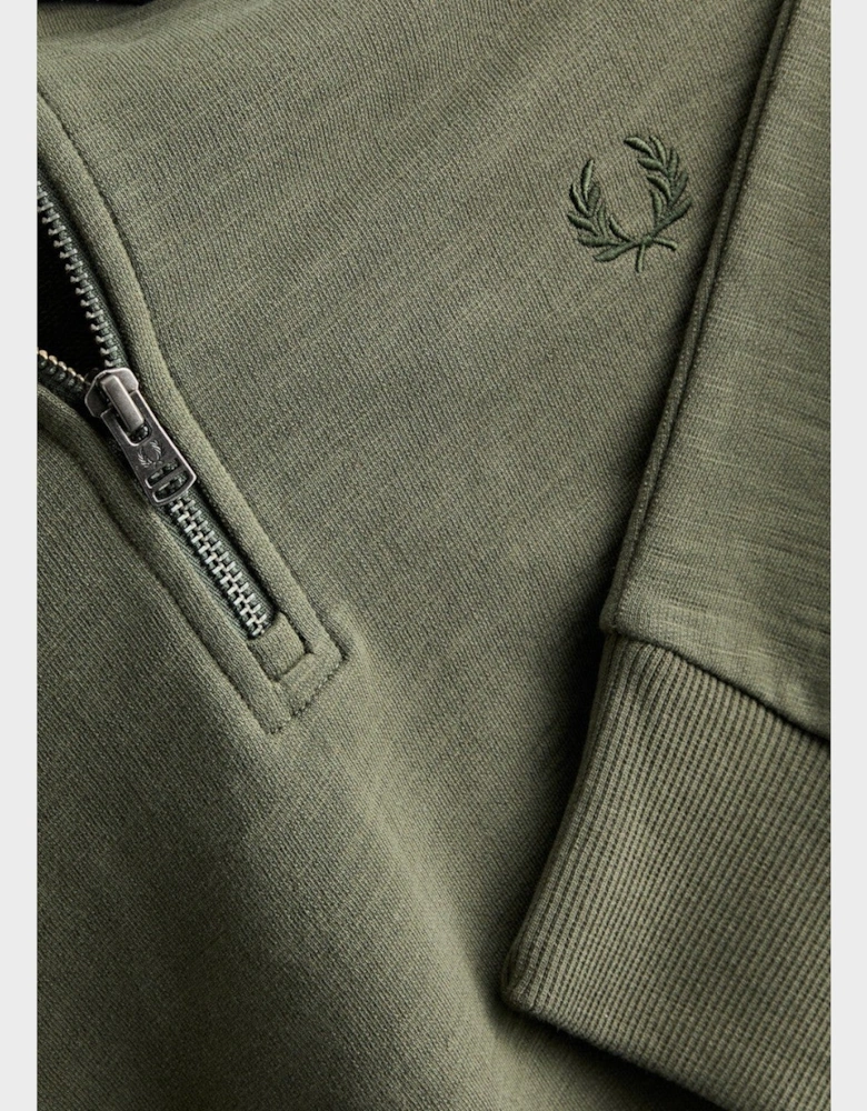 Laurel Wreath Logo Half Zip Collared Sweatshirt Khaki Green