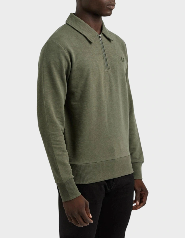 Laurel Wreath Logo Half Zip Collared Sweatshirt Khaki Green
