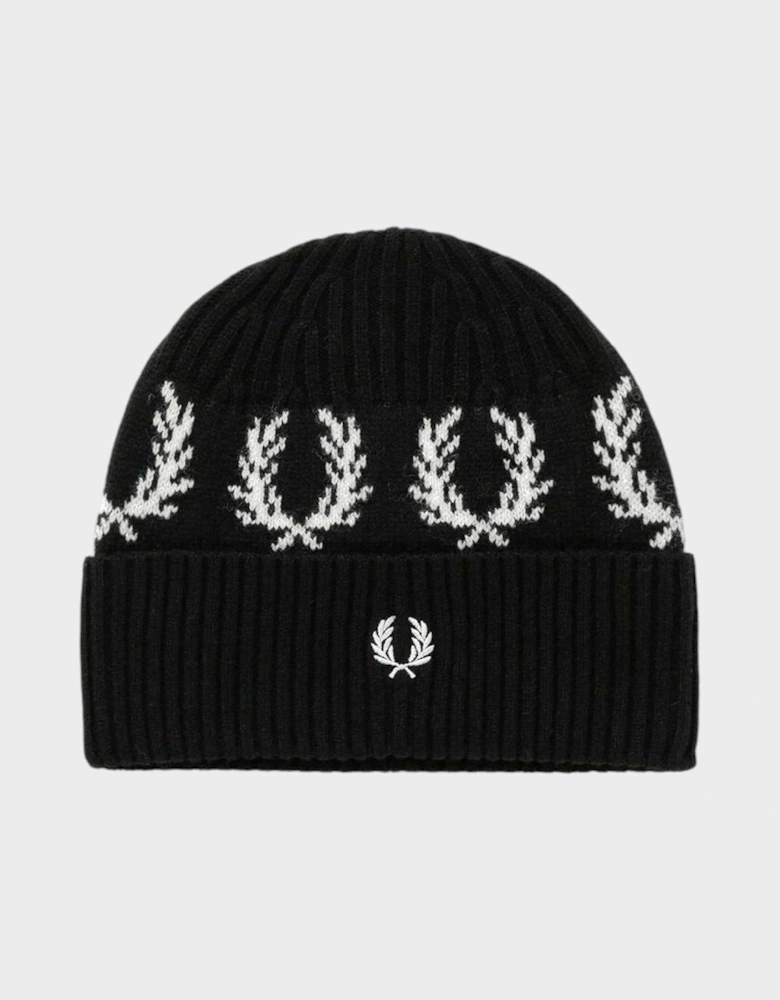 Laurel Wreath Embroidered Beanie Black