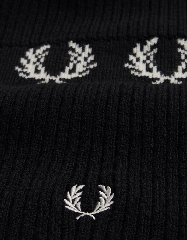 Laurel Wreath Embroidered Beanie Black