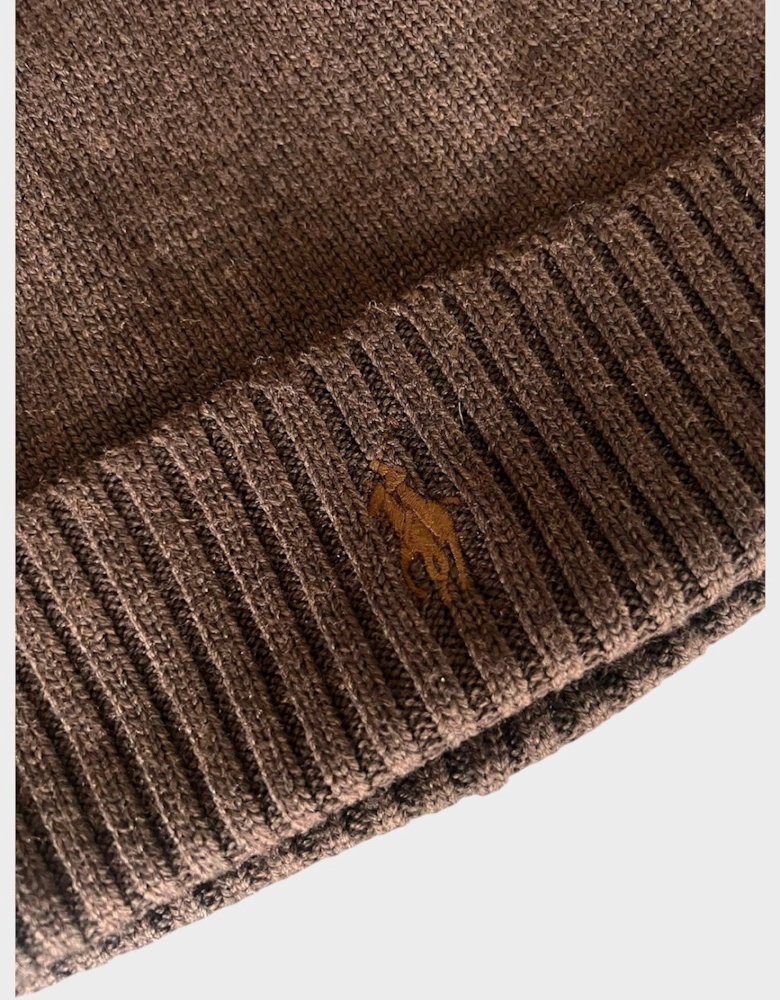 Pony Embroidered Beanie Brown