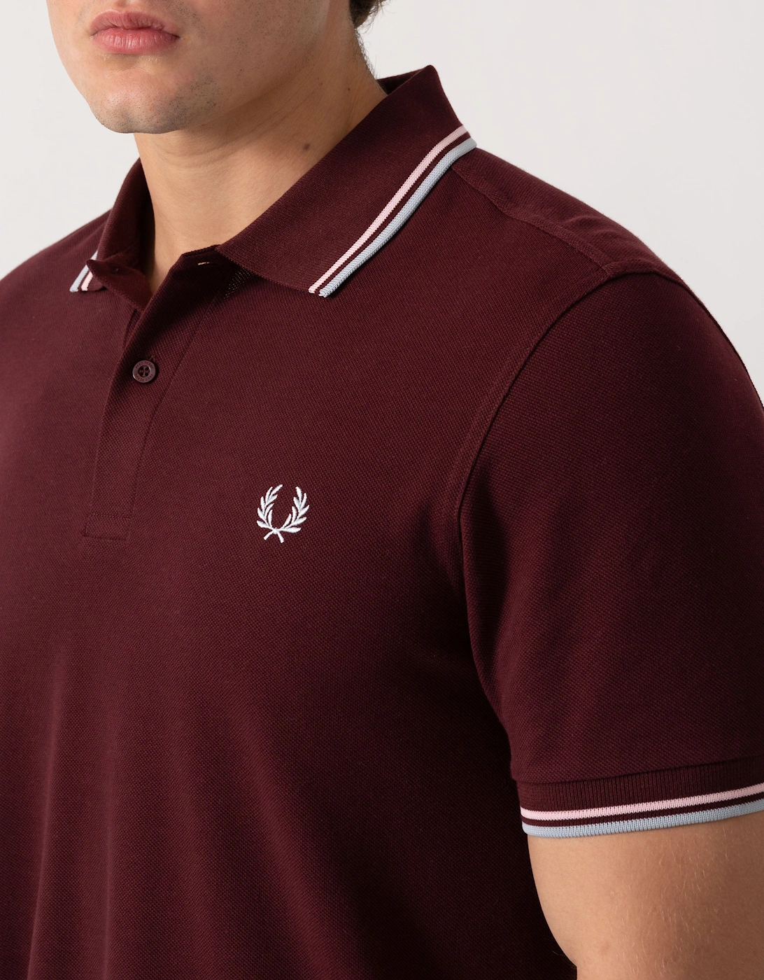 Fred Perry Mens Twin Tipped Signature Polo Shirt - Oxblood/Iced Pink/Dusk Blue 83C