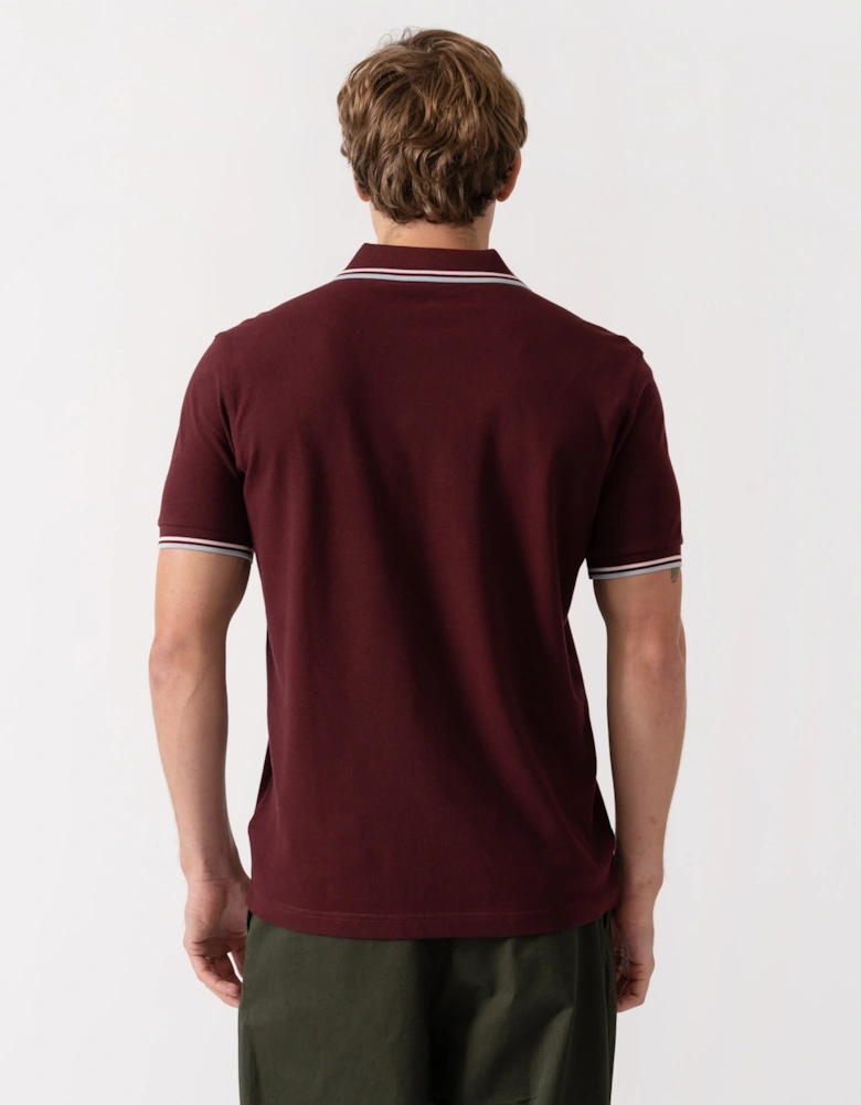 Fred Perry Mens Twin Tipped Signature Polo Shirt - Oxblood/Iced Pink/Dusk Blue 83C