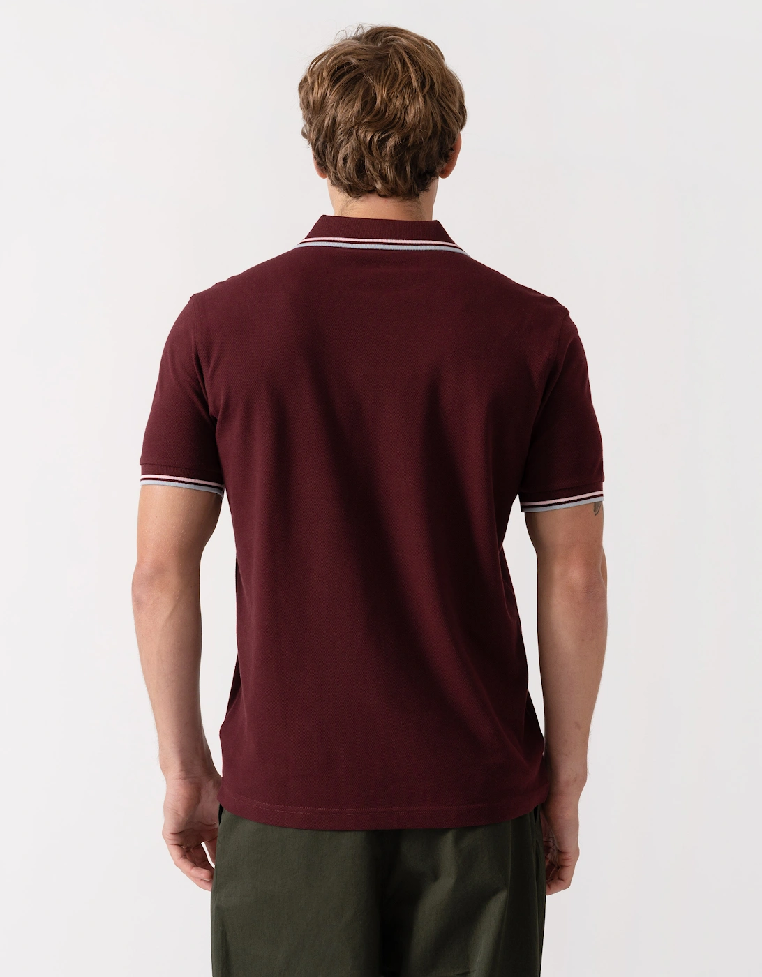 Fred Perry Mens Twin Tipped Signature Polo Shirt - Oxblood/Iced Pink/Dusk Blue 83C