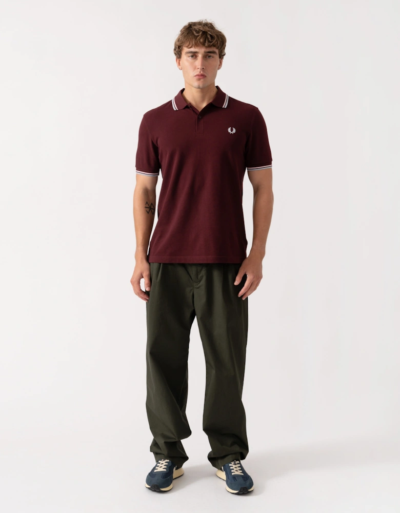 Fred Perry Mens Twin Tipped Signature Polo Shirt - Oxblood/Iced Pink/Dusk Blue 83C