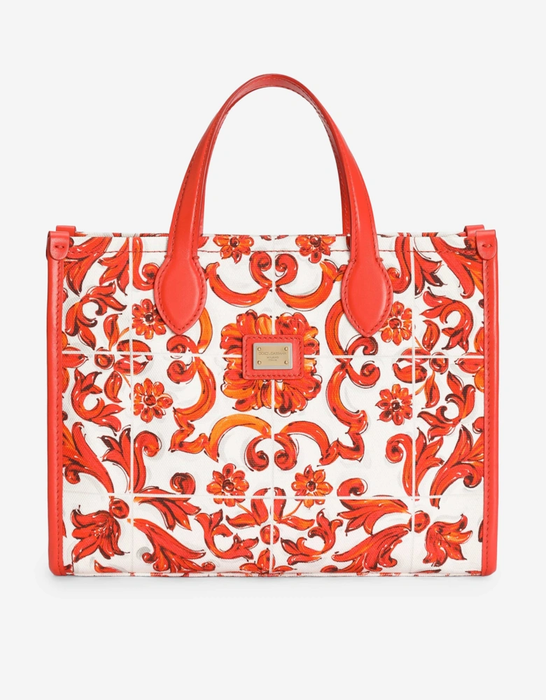 Dolce & Gabbana Girls Majolica Print Tote Bag in Orange