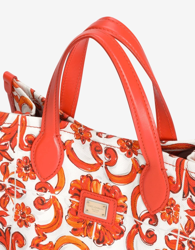Dolce & Gabbana Girls Majolica Print Tote Bag in Orange