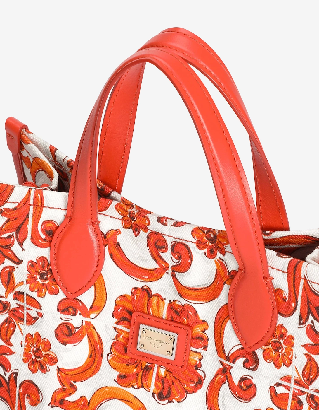 Dolce & Gabbana Girls Majolica Print Tote Bag in Orange