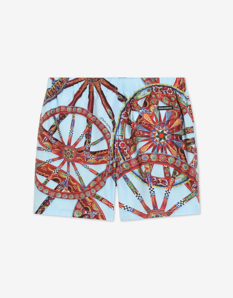 Dolce & Gabbana Boys Carretto Print Swim Shorts in Blue