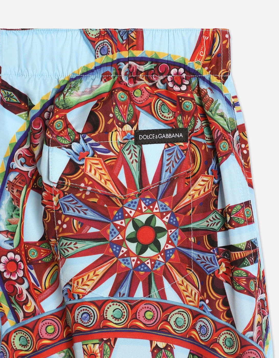 Dolce & Gabbana Boys Carretto Print Swim Shorts in Blue