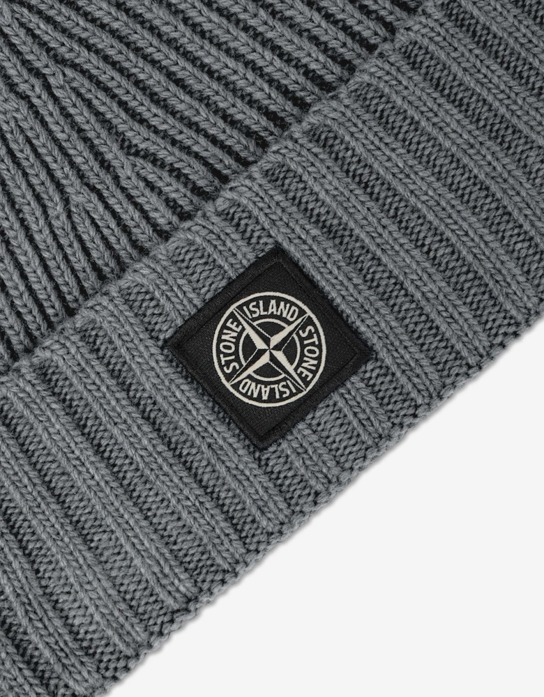 Stone Island Boys Ribbed Wool Beanie in Grey