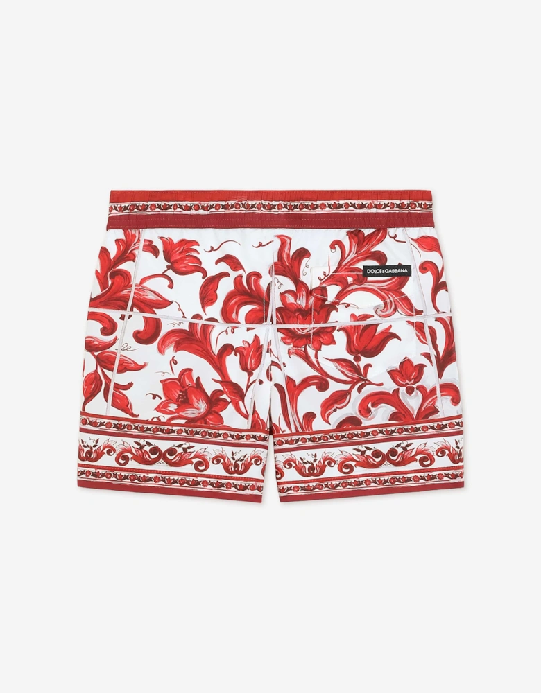 Dolce & Gabbana Baby Boys Majolica Print Swim Shorts in Red