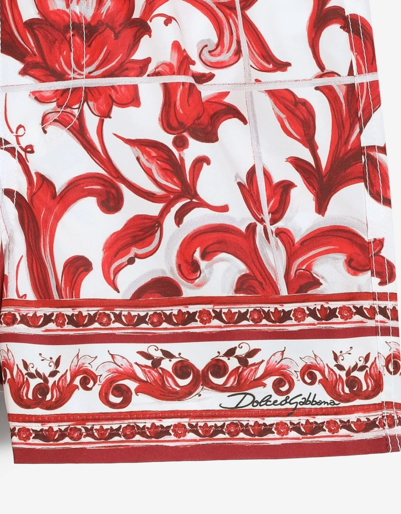 Dolce & Gabbana Baby Boys Majolica Print Swim Shorts in Red