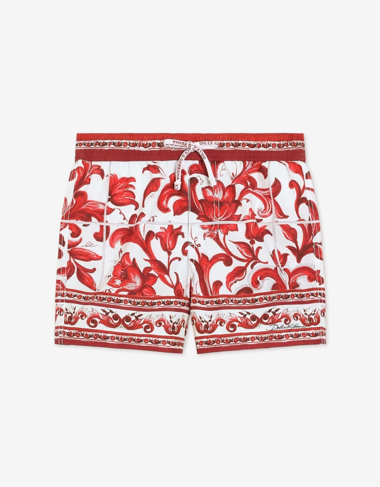 Dolce & Gabbana Baby Boys Majolica Print Swim Shorts in Red