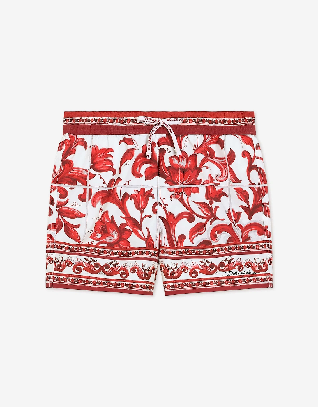 Dolce & Gabbana Baby Boys Majolica Print Swim Shorts in Red