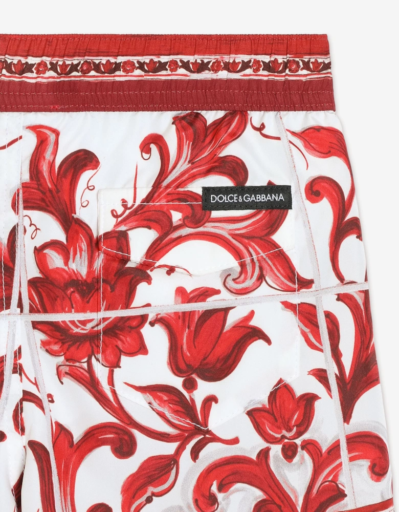 Dolce & Gabbana Baby Boys Majolica Print Swim Shorts in Red